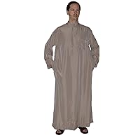 Men Saudi Style Thobe With Collar Daffah Dishdasha Islamic Arabian Kaftan Brown 62 Inches Long X-Large