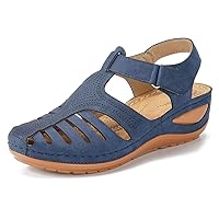 LATINDAY Women's Retro Wedges Comfortable Ankle Hollow Round Toe Sandals Soft Sole Shoes