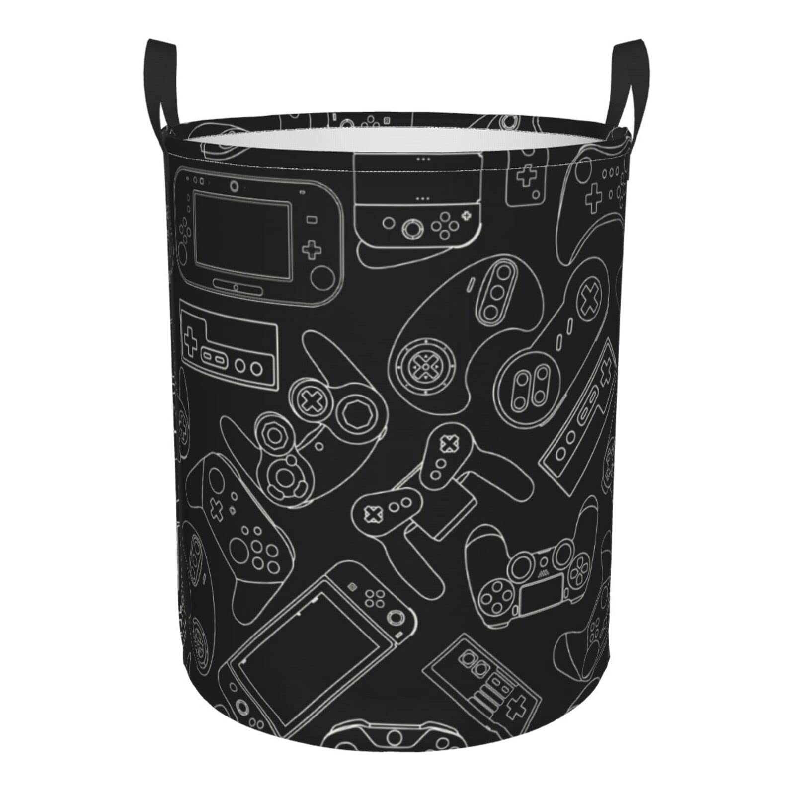 Gbuzozie 38L Round Laundry Hamper Video Game Controller Background Storage Basket Waterproof Coating Gaming Gadgets Organizer Bin For Nursery Cloth...