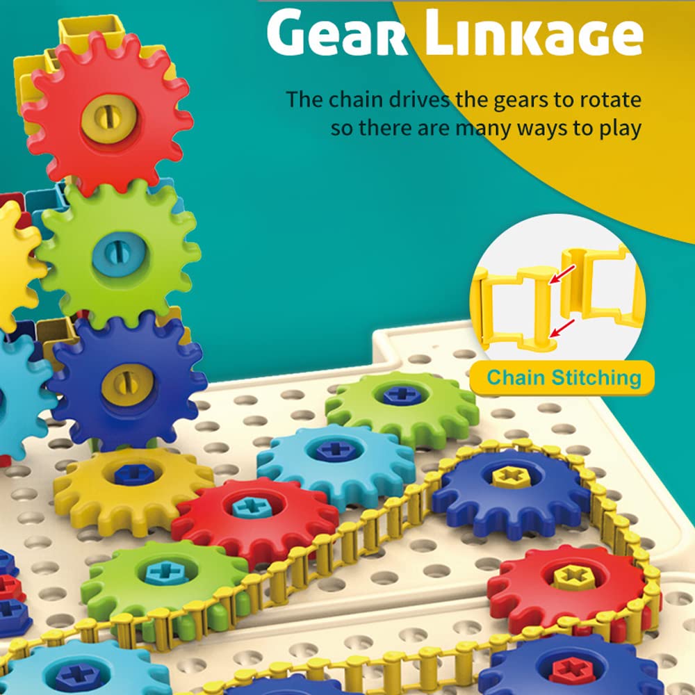 Gears Toys for Kids,Colorful Building Blocks,Tools Box Include Drill for Kids & Drive Belt Gears,Child Development Toys for ​Ages 3