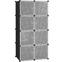 Cube Storage Organizer with Doors, 8-Cube Shelves, Closet Cabinet, DIY Plastic Modular Bookshelf, Storage Shelving Ideal for Bedroom, Living Room, 24.8