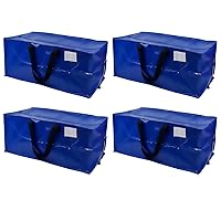 DURASACK Heavy Duty Moving Bag Storage Container Duffle Bag with Zipper, Reinforced Carry Straps and Backpack Straps, Made of Rugged Woven Polypropylene, Pack of 4, Blue