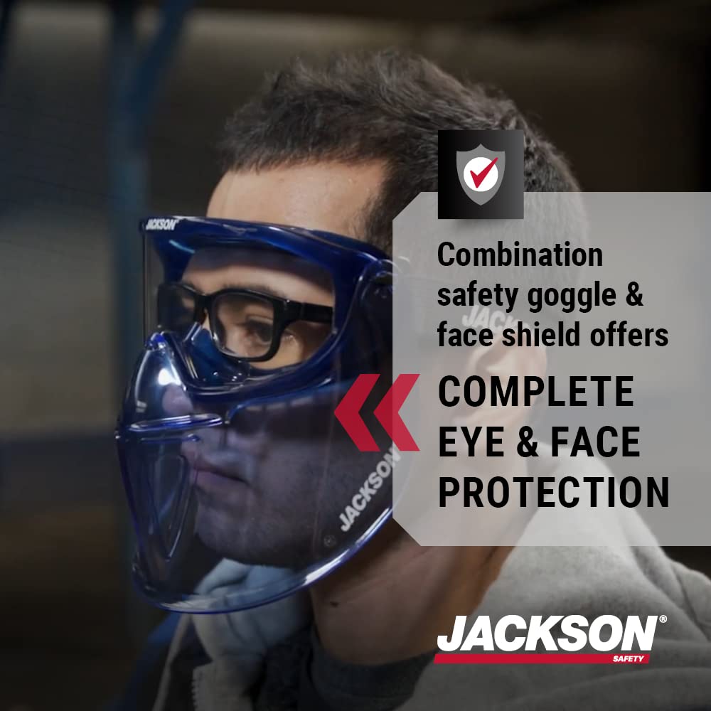 Jackson Safety GPL500 Premium Goggle with Detachable Face Shield - Anti-Fog Coating - Clear Lens – Blue - 21000
