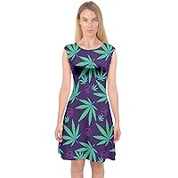 PattyCandy Womens Hot Casual Dress Pink Cannabis Marijuana Stylish Capsleeve Midi Dress, XS-3XL