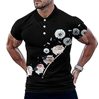 Flower Guinea Pig Dandelion Men's Polo Shirt Short Sleeve Quick-Dry Golf Shirts Casual Pullover T-Shirt Tee Top
