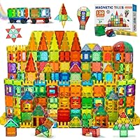 Magnetic Tiles, 130PCS Magnetic Blocks with 2 Cars, Magnet Tiles 3D Clear Building Blocks Set, STEM Sensory Educational Toys Gift for Toddlers Kids Boys 3 4 5 6 7 8 9+ Year Old