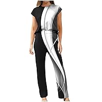 2 Piece Outfits for Women's Striped Colorblock Floral Print Round Neck T-Shirt Tops and Elastic Waist Pants Lounge Set