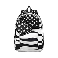 Black And White American Flag Print Canvas Laptop Backpack Outdoor Casual Travel Bag Daypack Book Bag For Men Women