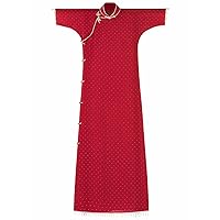 Women's Ancient Chinese Dress Silk Wave Point Print Tassel Oblique Placket Red Cheongsam 051