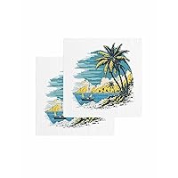 Coastal Kitchen Towels Set of 2, Waffle Microfiber Towels Cleaning, Summer Beach Tree Nautical Seaside Ship Absorbent Dish Towels Cloths Decorative Hand Towels for Bathroom 12x12 Inch