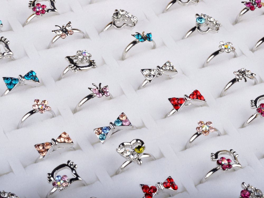 Shuning Children Kids 20pcs Cute Crystal Adjustable Rings Jewelry with Gift Bag