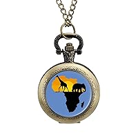 Africa Map Animal Giraffe Elephant Pocket Watches for Men with Chain Digital Vintage Mechanical Pocket Watch