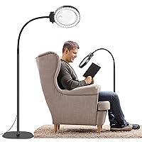 10X 5X Floor Magnifying Glass with Light and Stand,36 LED Flexible Gooseneck Magnifying Lamp, Adjustable Brightness Large Lighted Magnifiers for Reading,Sewing,Crafts,Painting,DIY,Close Work