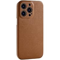 Genuine Leather Case for iPhone 14/14 Pro/14 Plus/14 Pro Max, Shockproof and Anti-fingerprint Cover Electroplated Buttons Lens Protection Case Slim Fit,Khaki,14 6.1''