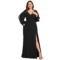 Ever-Pretty Elegant Plus Size Chiffon Long Sleeve Side Slit Formal Dress 80116
