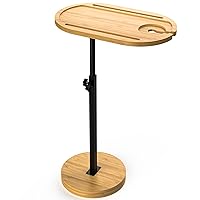 NiHome Bamboo Swivel TV Tray Table with Thickened Stable Non-Tipping Base,Adjustable Height Couch Table Tray,End Table,Bath Tub Side Tray Table with 360° Rotating for Hot Tub Bedside Sofa Balcony