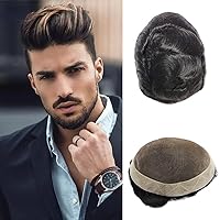 Men Toupee Fine Mono & PU Men's Wig Durable Capillary Prosthesis Natural Hair Replacement System Male Wig 130% Density (1B# Straight,7x9 Inch)