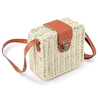 ZJTY Women Weave Shoulder Bag Summer Beach Purse, Women Rattan Bag Hand-Woven Rattan Crossbody Bag, Rattan Handbag Straw Crossbody Bag, Handmade Boho Bag Purse for Travel Shopping (Color : Beige)