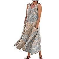 Womens Dresses Going Out Sleeveless Boho A-Line Holiday Dresses Hawaiian Printing Relaxed Travel Sundress Apparel
