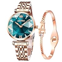 OLEVS Women's Watches Rose Gold Diamond Small Face Stainless Steel Bracelet Analogue Quartz Wrist Watches with Calendar Luminous Waterproof Bangle Gift Set