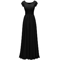 Modest V Neckline Empire Waist Chiffon Bridesmaid Gown Evening Prom Dresses Size 12-Black