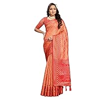 Indian Women Soft Organza Silk With Weaving Design Work Saree & Blouse Muslim Sari 5056