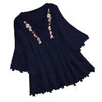 Lace Tops, Women's Fashion Solid Color Middle Sleeve Tie Splicing Casual for Women Blouses, S 5XL