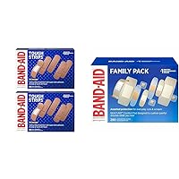 Band-Aid Brand Tough Strips Adhesive Bandage & Brand Adhesive Bandage Family Variety Pack, Sheer & Clear Flexible Sterile Bandages for First Aid Wound Care of Minor Cuts, Scrapes & Burns