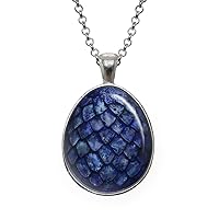 Blue Dragon Egg Necklace, Egg Shaped Pendant, Image Under Glass Jewelry