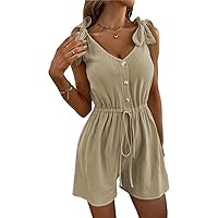 Women's Rompers For Summer V-Neck Sleeveless Jumpsuit Waist Fashion Wide-Leg Pants Shorts Beach Outfits