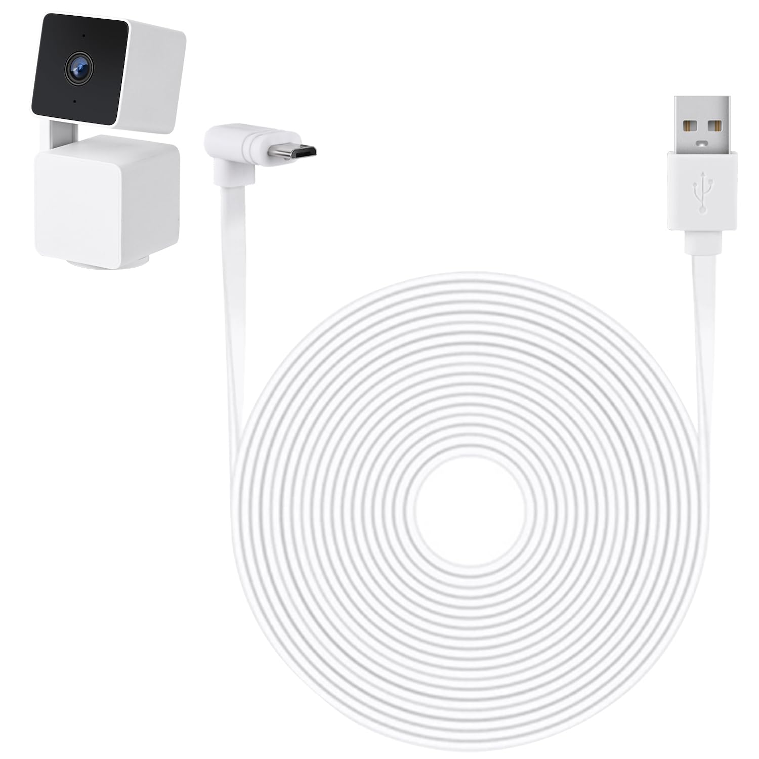 30FT Power Cable Compatible with WYZE Cam Pan V3, 90 Degree L-Shaped Flat Micro USB Extension Cable for WYZE Cam Pan V3 (White)
