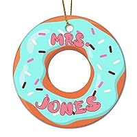 Personalized Cute Blue Watercolor Donuts Ceramic Ornament Holiday Christmas Ornament 2023 Custom Xmas Gift Exchange Birthday Idea Christmas Tree Decoration Stocking Stuffers 3-Inch
