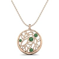 1.10 Cts Emerald Gemstone Round Filigree Pendant Necklace for Women and Teen Girls 925 Sterling Silver Chain Necklace