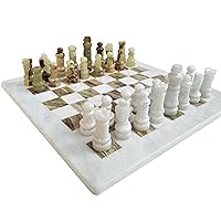 Handmade Staunton White and Green Onyx Marble Chess Board Game Set - Best Board Games for Home Décor Gifts - Suitable for Table Décor - Non Go Board Game - Non Checker Board Game