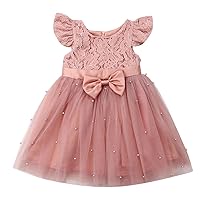 Kid Baby Girls Ruffled Sleeve Lace Wedding Party Dresses with Bowknot Girls Summer Dress Tutu Skirts