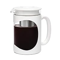 Burke Deluxe Cold Brew Iced Coffee Maker, Comfort Grip Handle, Durable Glass Carafe, Removable Mesh Filter, Perfect 6 Cup Size, Dishwasher Safe, 1.6 qt, White