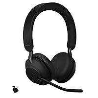 Jabra Evolve2 65 MS Wireless Headphones with Link380c, Stereo, Black – Wireless Bluetooth Headset for Calls and Music, 37 Hours of Battery Life, Passive Noise Cancelling Headphones
