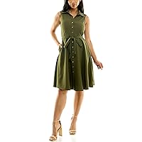 Sharagano Women's Sleeveless Button Front Shirt Dress with Sweep