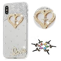 STENES Bling Case Compatible with Huawei P30 - STYLISH - 3D Handmade Cross Heart LOVE Design Protective Cover Compatible with Huawei P30 6.1 Inch 2019 - Gold