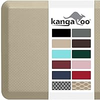 KANGAROO Thick Ergonomic Anti Fatigue Cushioned Kitchen Floor Mats, Standing Office Desk Mat, Waterproof Scratch Resistant Topside, Supportive All Day Comfort Padded Foam Rugs, 39x20, Beige
