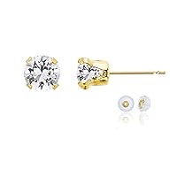 Solid 10K Yellow, White or Rose Gold 6mm Round Genuine Gemstone Birthstone Stud Earrings