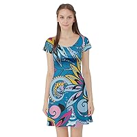 CowCow Womens Skater Dress with Pockets Hibiscus Hawaii Floral Summer Tropical Leafs Plumeria V-Neck Dress, XS-5XL
