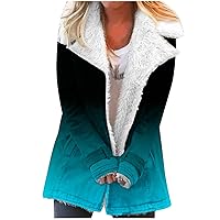 2023 Winter Lapel Coats for Women Fashion Gradient Sherpa Fleece Plush Lined Button Down Jacket Comfy Dressy Coats