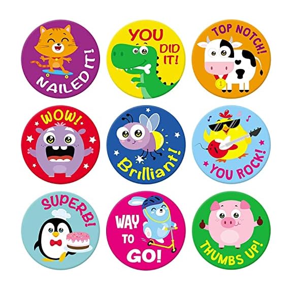 Sweetzer & Orange Reward Stickers for Teachers. 1008 Stickers for Kids in 9 Designs. 1 inch School Stickers on Sheets. Teacher Supplies for