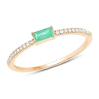 0.19 Carat Genuine Zambian Emerald and White Diamond 14K Yellow Gold Ring