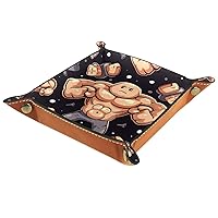 Cute Cartoon Strong Bodybuilder Folding Rolling Thick PU Brown Leather Valet Catchall Organizer Table Small Jewelry Candy Key Trays Storage Box Decor Entryway Tray