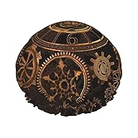 Gears Clock Bronze Century Print Double Layer Waterproof Shower Cap, Suitable For All Hair Lengths (10.6 X 4.3 Inches)