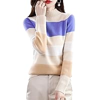 Women Turtleneck Striped Knitwears Cashmere Pullover Fashion Long Sleeve Knitted Jumpers