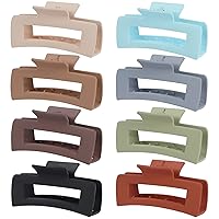 8 Pack 4.1 Inch Rectangle Large Hair Claw for Women and Girls Matte Nonslip Jaw Clips Strong Hold Hair Accessories