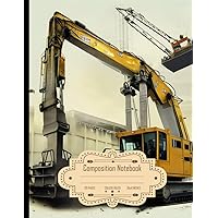 Composition Notebook College Ruled: Crane Drawing Construction Site Heavy Machinery Tattoo Style, Size 8.5x11 Inch, 120 Pages